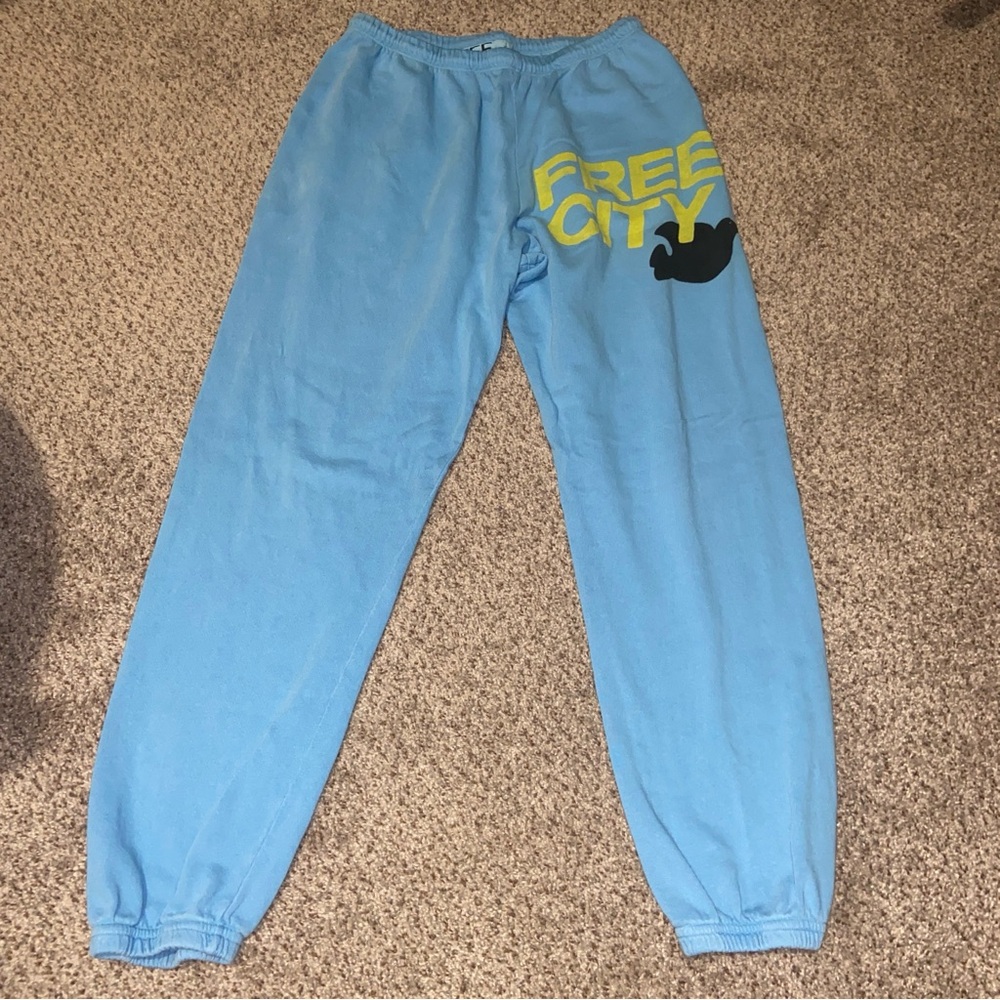 Freecity Blue Sweatpants with Yellow Logo